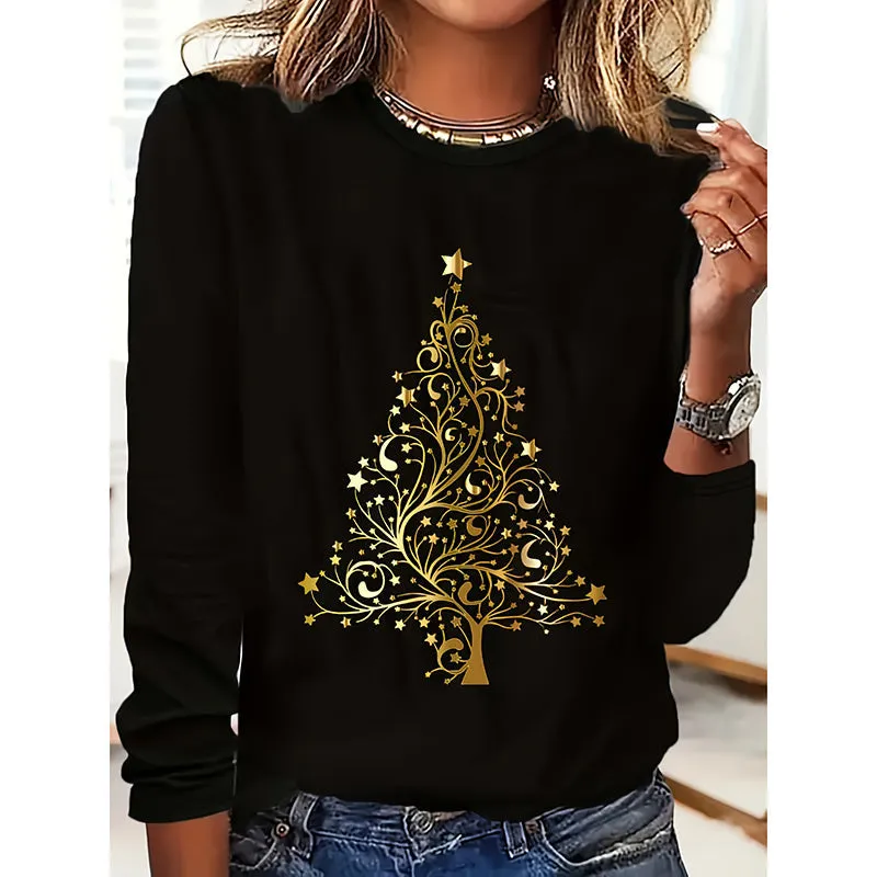 Women’s Long Sleeve Merry Christmas T-Shirt – Cute Christmas Tree Graphic Tee sold by Zulily product image thumbnail 5