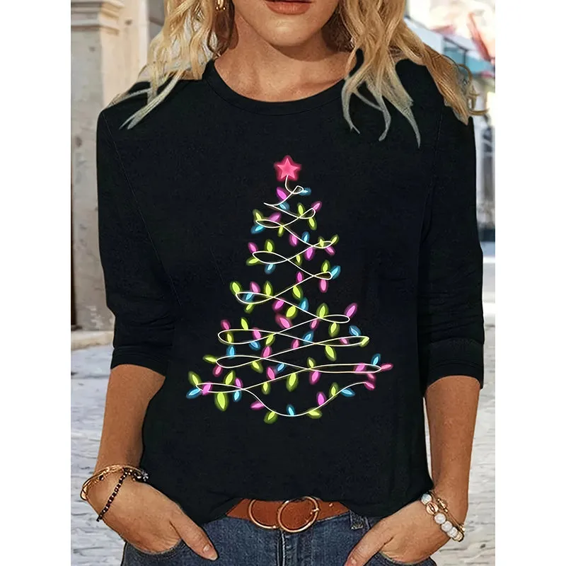 Women’s Long Sleeve Merry Christmas T-Shirt – Cute Christmas Tree Graphic Tee sold by Zulily product image thumbnail 3