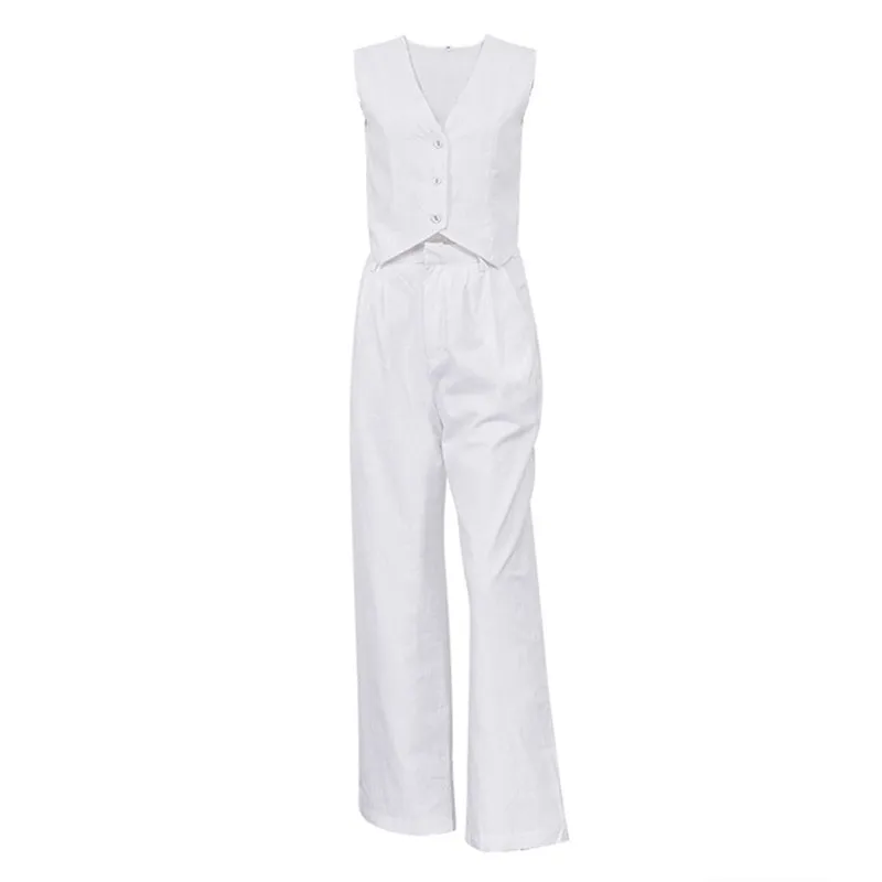 Women’s V‑Neck Button‑Front Vest & High‑Waist Pants Set sold by Zulily product image thumbnail 5