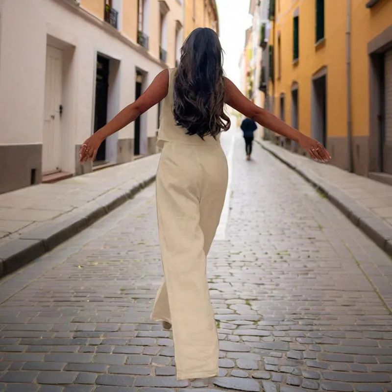 Women’s V‑Neck Button‑Front Vest & High‑Waist Pants Set sold by Zulily product image thumbnail 2
