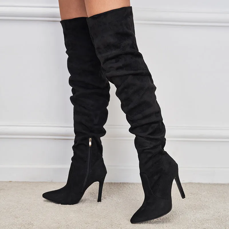 Pointed-Toe Suede Stiletto Boots with High Zipper — European / American Chic sold by Zulily product image thumbnail 5