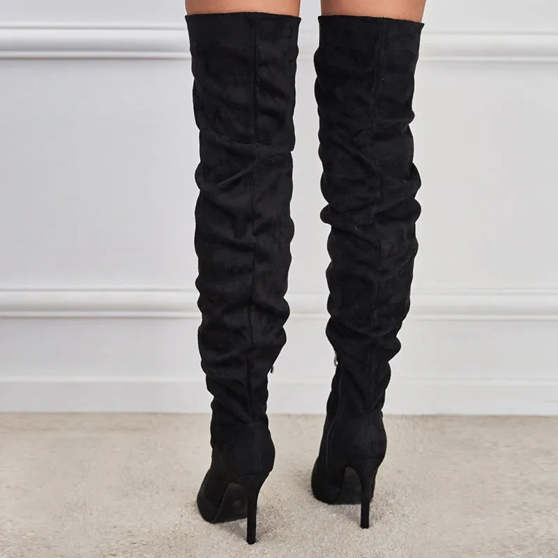 Pointed-Toe Suede Stiletto Boots with High Zipper — European / American Chic sold by Zulily product image thumbnail 2