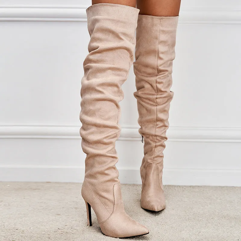 Pointed-Toe Suede Stiletto Boots with High Zipper — European / American Chic sold by Zulily product image thumbnail 3