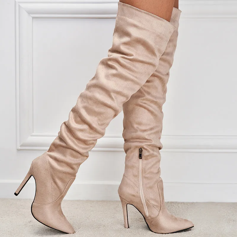 Pointed-Toe Suede Stiletto Boots with High Zipper — European / American Chic sold by Zulily