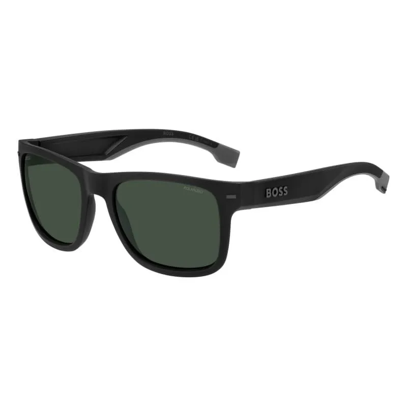 Boss By Hugo Boss Unisex Square Polarized Sunglasses – Matte Black/Grey Frame, Green Polarized Lenses sold by Zulily