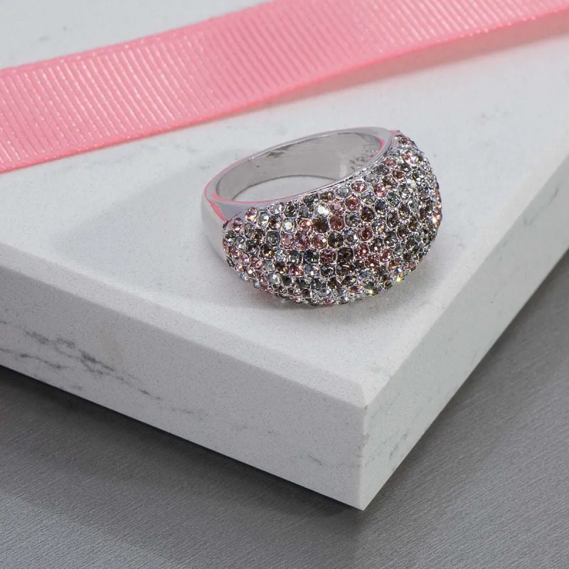 Silk and Greige Crystal Pave Dome Cocktail Ring with Swarovski Crystals made by Zulily