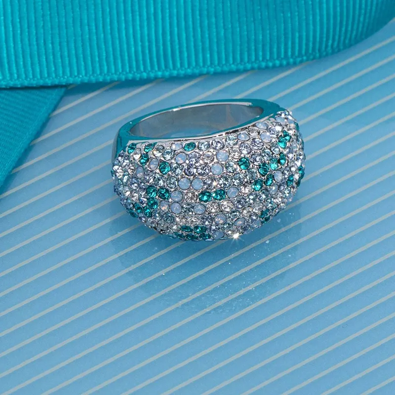 Light Sapphire and Opal Mix Crystal Pave Dome Cocktail Ring with Swarovski Crystals sold by Zulily