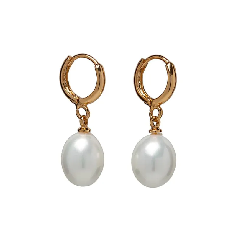 Gold Huggie Hoop Earrings with Shell Pearl Drop made by Zulily