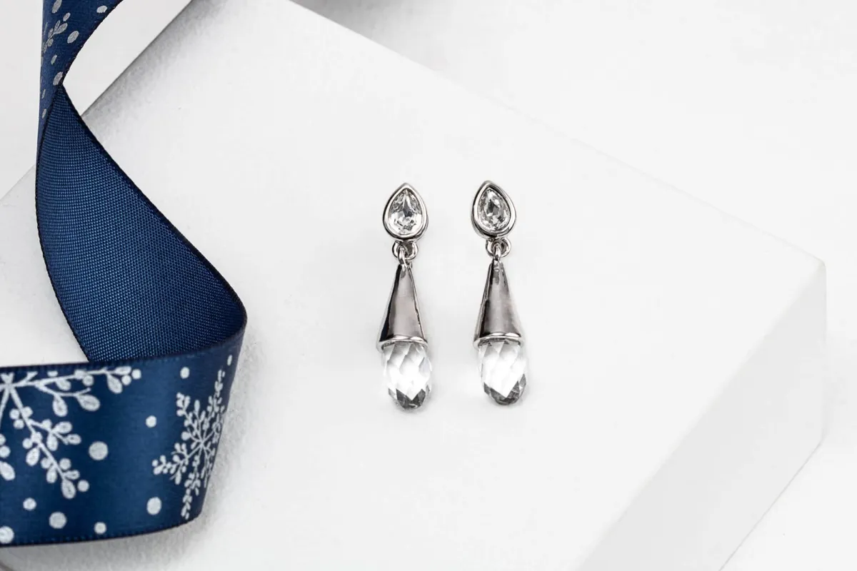 Silvertone Clear Briolette Drop Earrings with Swarovski Crystals sold by Zulily