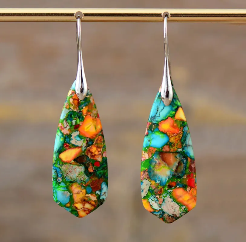 Multi-Colour Imperial Jasper Geometric Drop Earrings made by Zulily