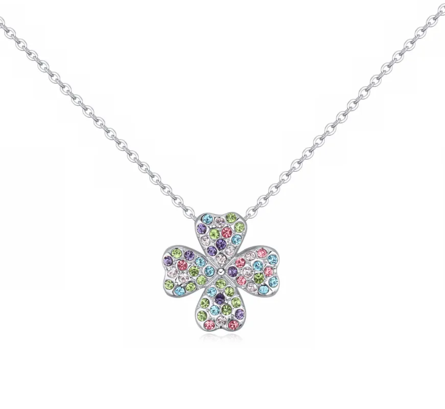 Multi Colored Swarovski Crystal Clover Pave Pendant Necklace made by Zulily