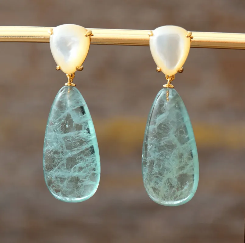 Mother of Pearl & Clear Accent Long Drop Earrings in Goldtone made by Zulily