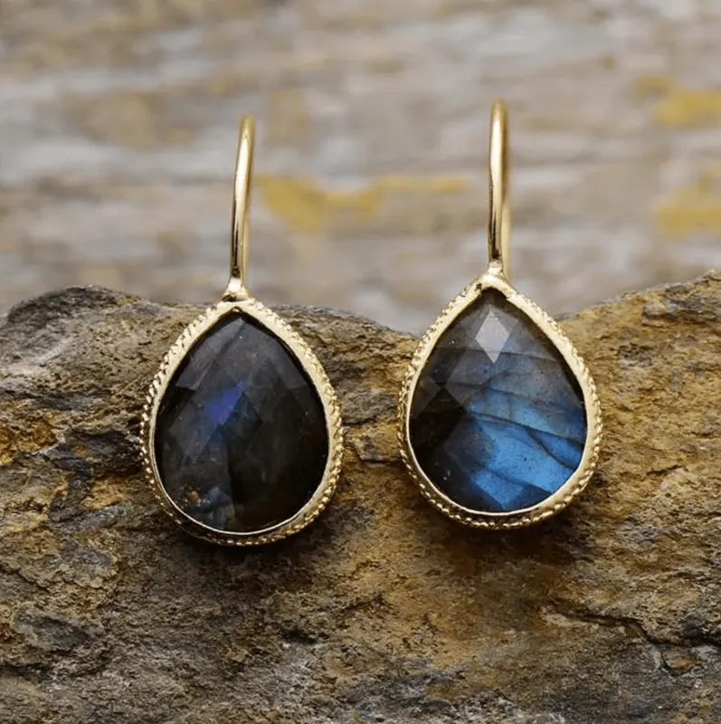 Labradorite Gemstone Teardrop Drop Earrings in Goldtone made by Zulily