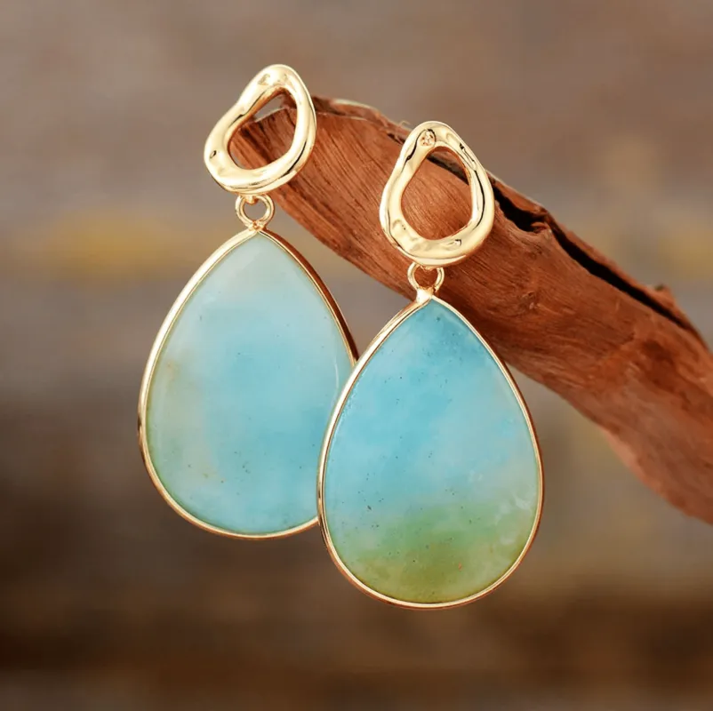 Amazonite Freeform Teardrop Earrings in Goldtone made by Zulily