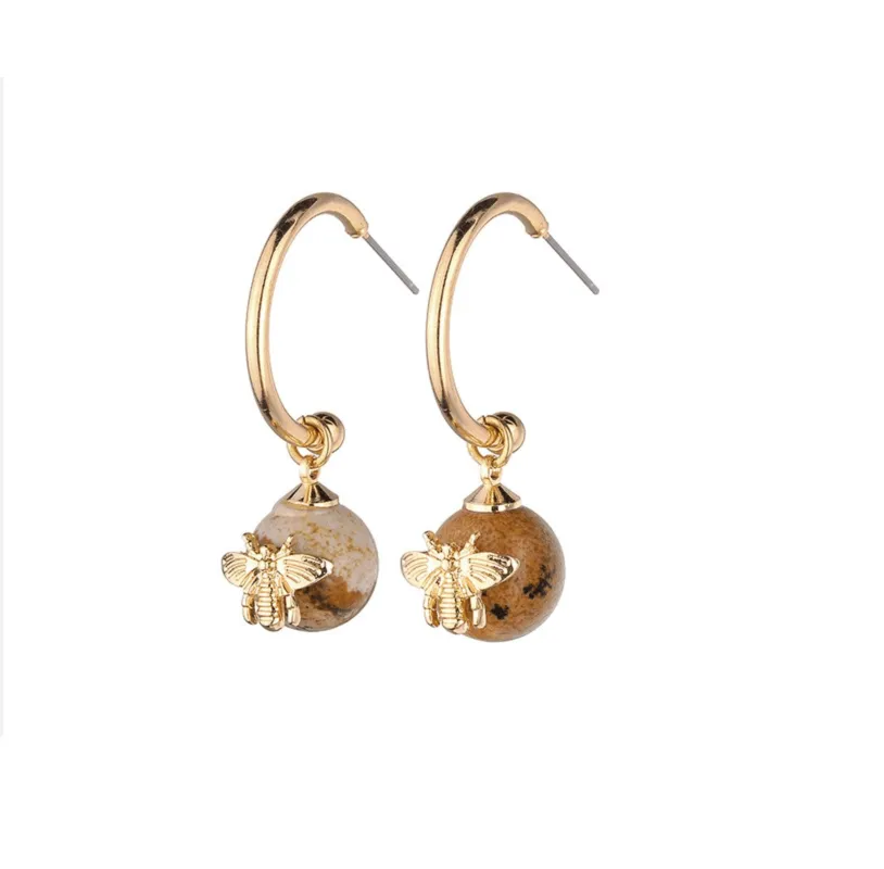 Jasper Bead Bee Drop Earrings in Goldtone made by Zulily