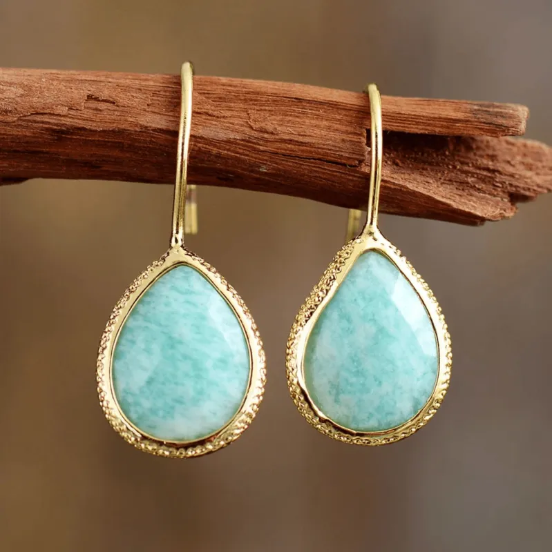 Amazonite Gemstone Teardrop Drop Earrings in Goldtone made by Zulily