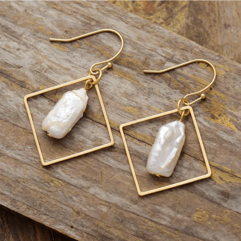 Geometric Freshwater Pearl Drop Earrings in Goldtone made by Zulily