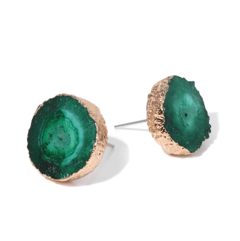 Emerald Druzy Circular Stud Earrings in Goldtone made by Zulily