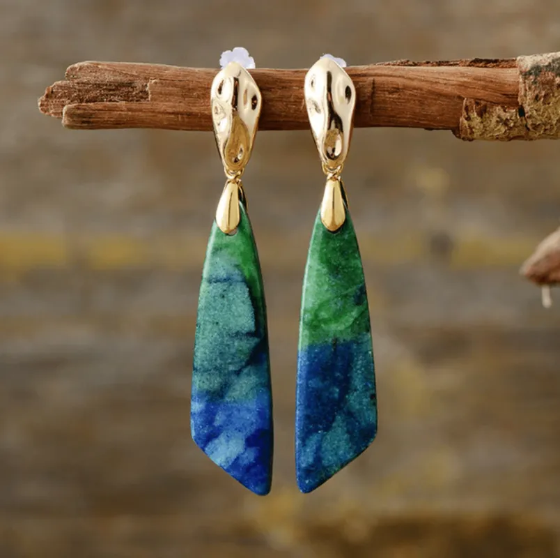 Blue & Green Jade Hammered Post Drop Earrings sold by Zulily