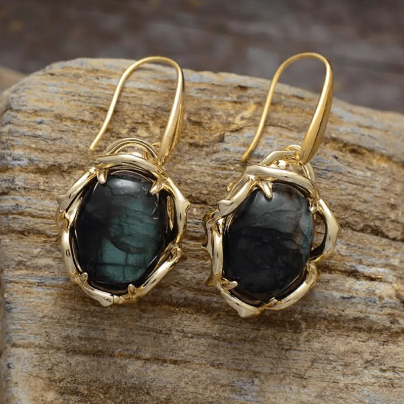 Brown Labradorite Framed Drop Earrings in Goldtone sold by Zulily