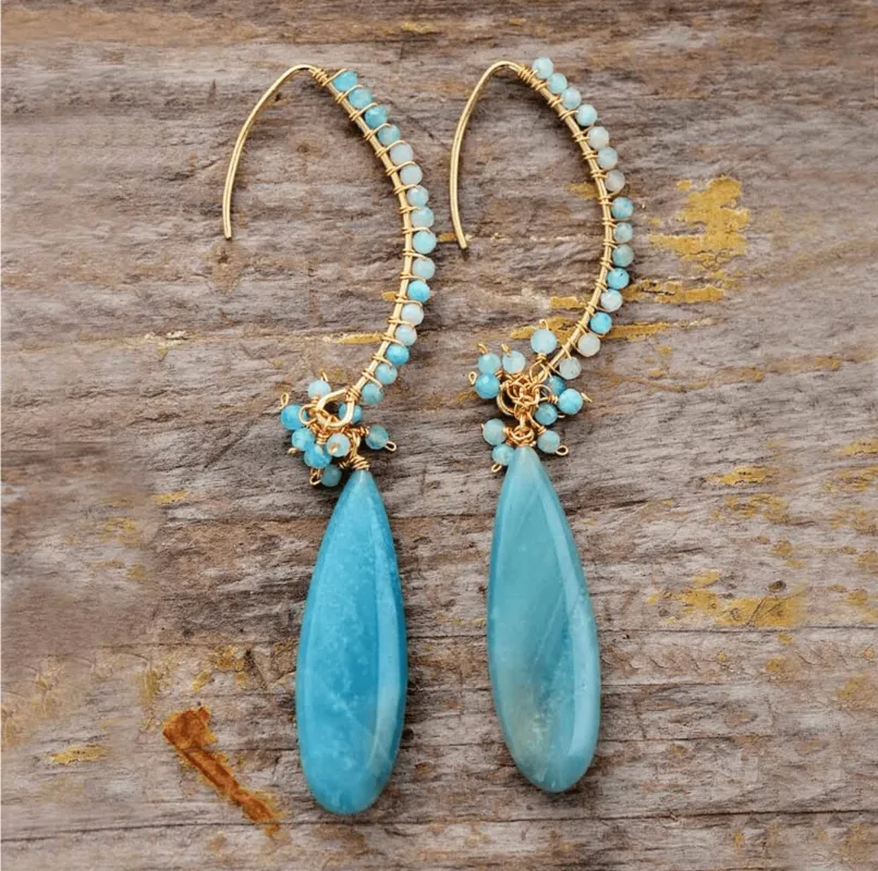 Amazonite Long Teardrop Earrings in Goldtone sold by Zulily