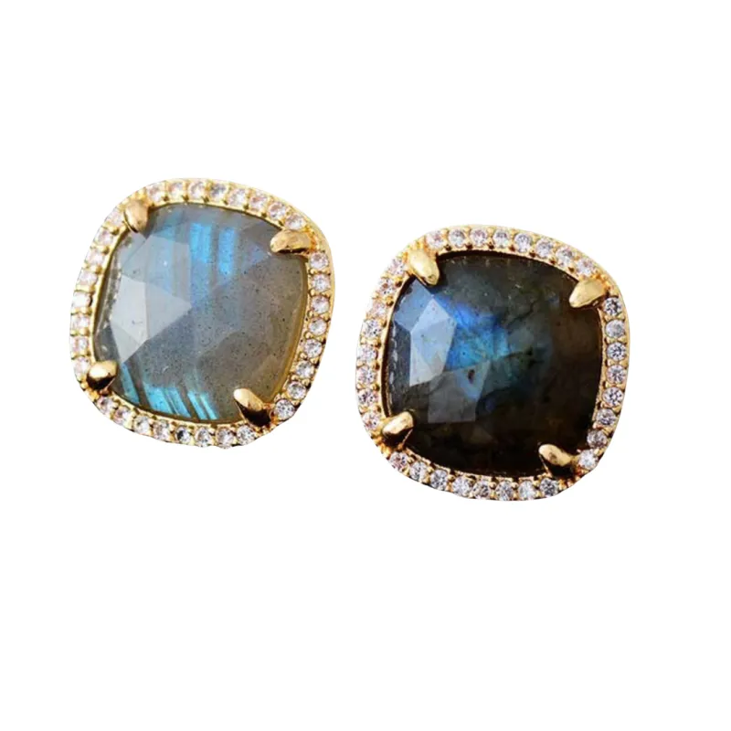 Pavé-Set Faceted Labradorite Cushion Stud Earrings sold by Zulily