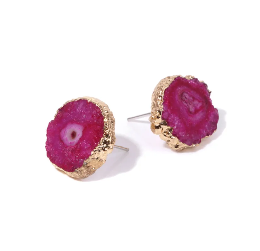 Ruby Druzy Circular Stud Earrings in Goldtone sold by Zulily