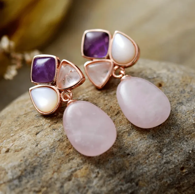 Rose Quartz Oval Cluster Drop Earrings made by Zulily