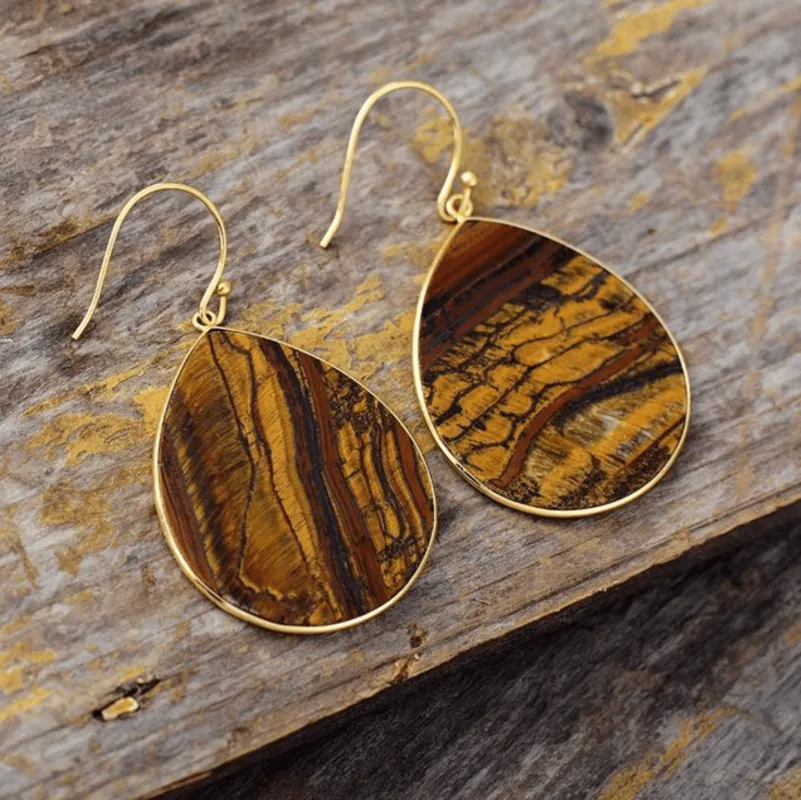 Tiger’s Eye Teardrop Earrings in Goldtone sold by Zulily