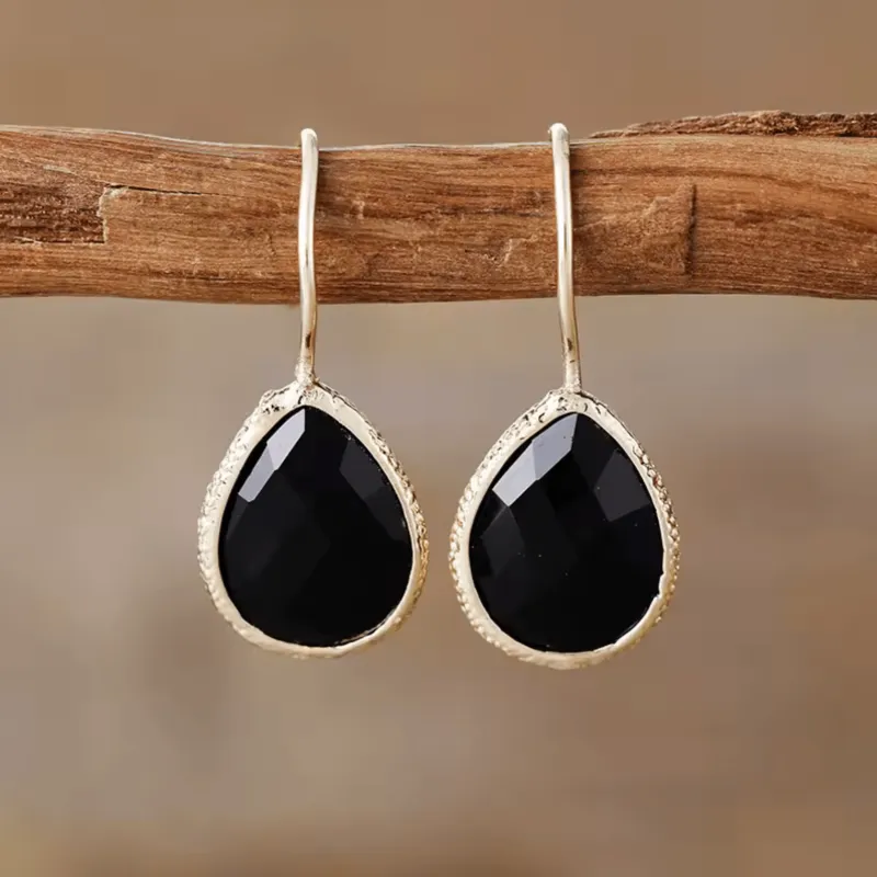 Onyx Gemstone Teardrop Drop Earrings in Goldtone made by Zulily