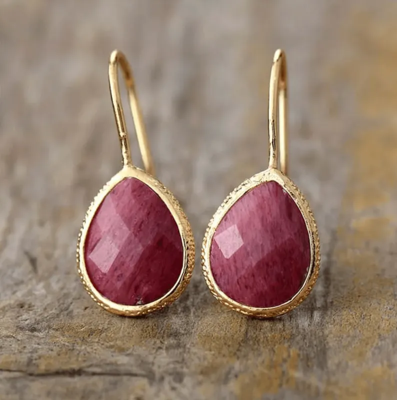 Rhodonite Gemstone Teardrop Drop Earrings in Goldtone made by Zulily