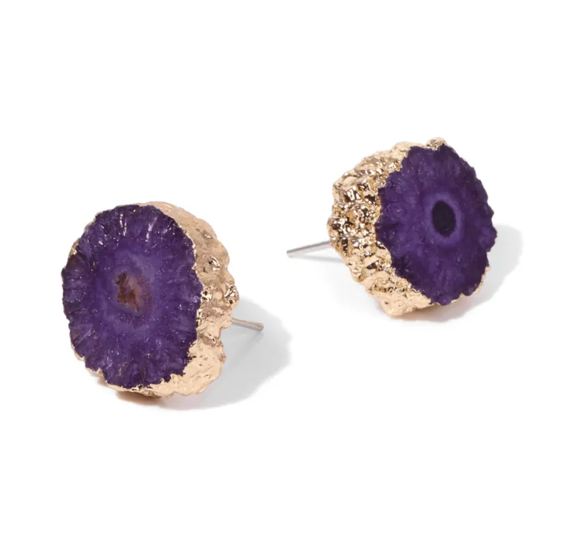 Amethyst Druzy Circular Stud Earrings in Goldtone sold by Zulily