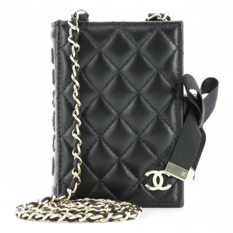 Pre-Loved Chanel CC Book Card Holder with Chain Quilted Lambskin made by Chanel