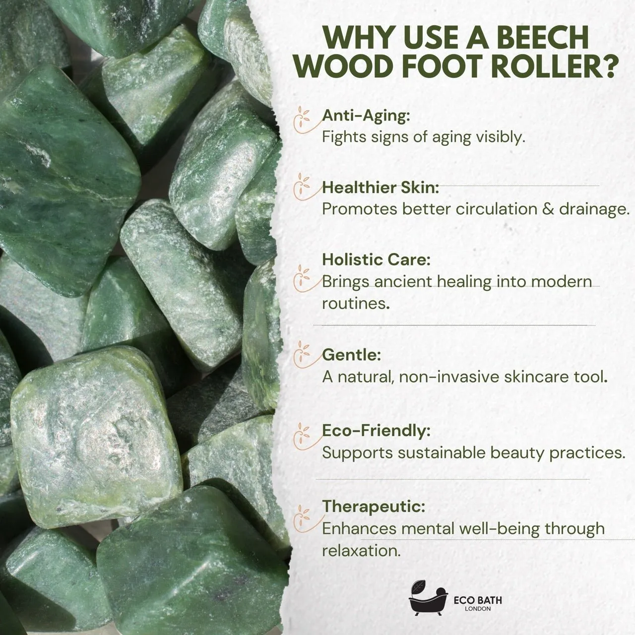 Eco Bath London Jade Face Roller Ridged End - Relaxing Facial Massage Roller, Natural Jade Massager Facial Tool for Skin Care and Relaxation by Eco Bath London sold by Zulily product image thumbnail 5