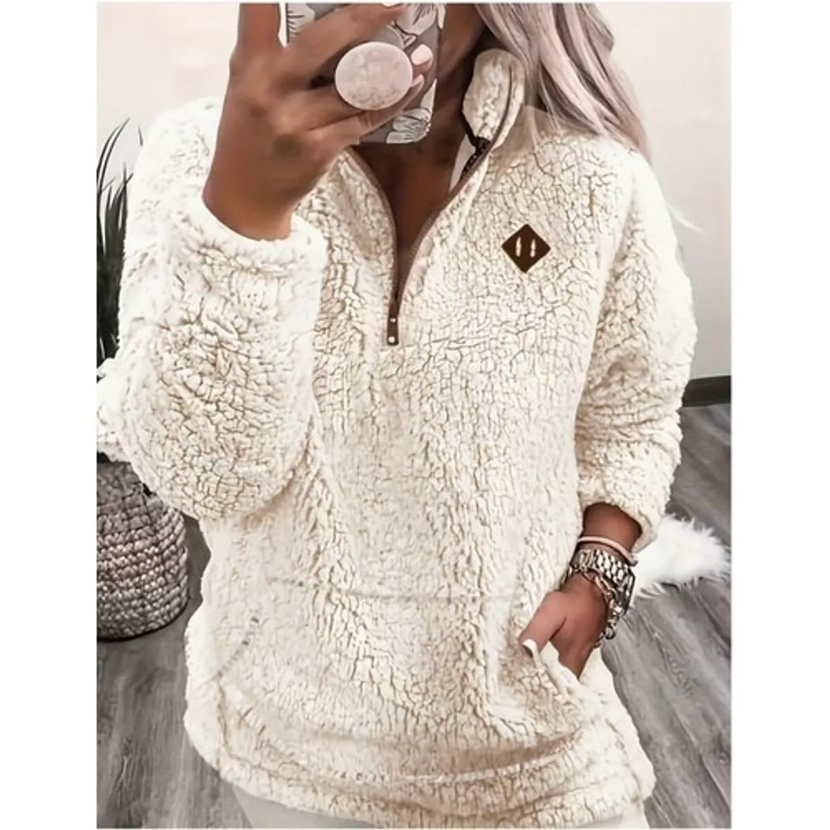 Women's Sherpa Fleece Quarter Zip Pullover – Cozy Long Sleeve Sweatshirt with Pocket sold by Zulily product image thumbnail 3