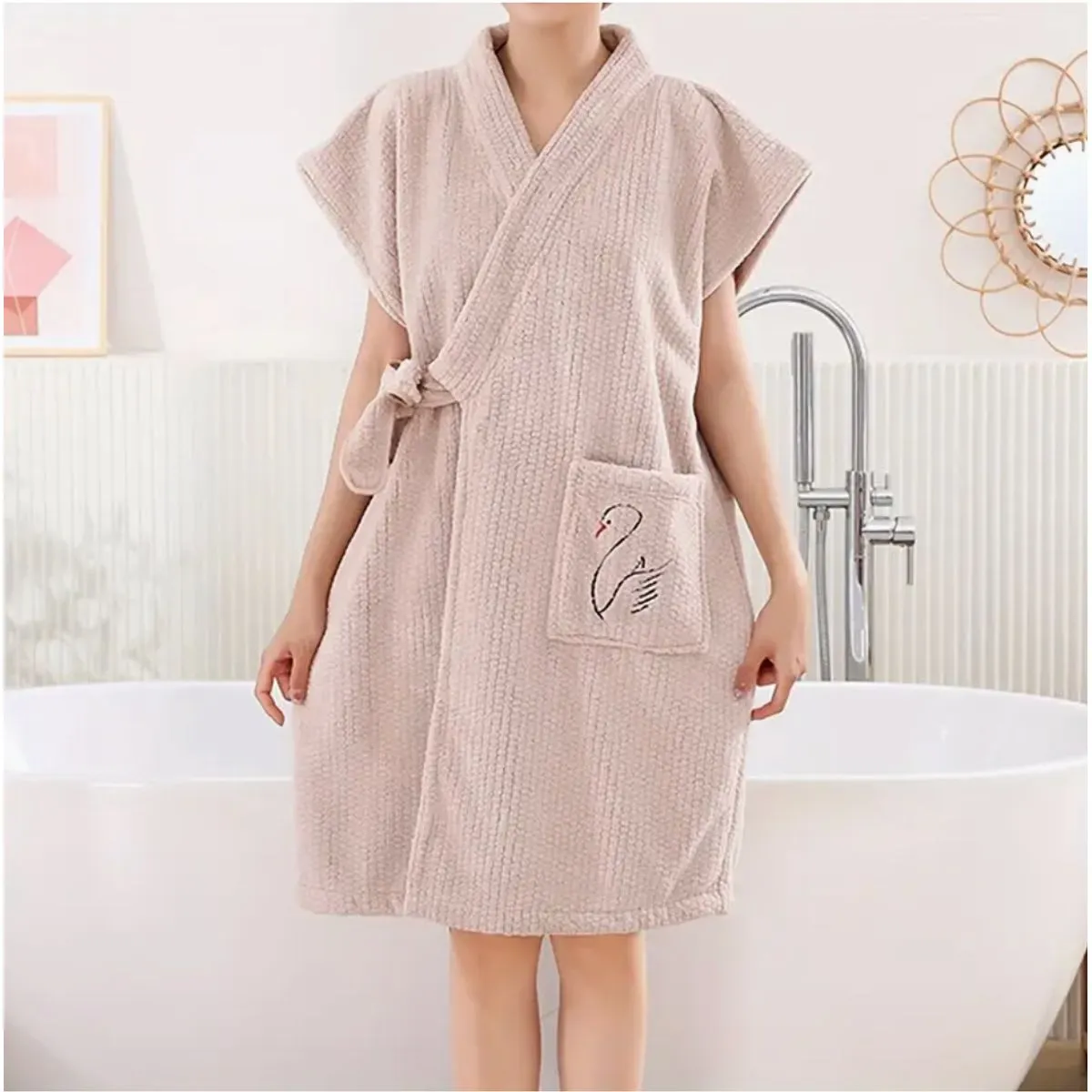 Soft Absorbent Wearable Bath Towel Wrap with Pocket & Belt for Shower & Spa sold by Zulily product image thumbnail 5
