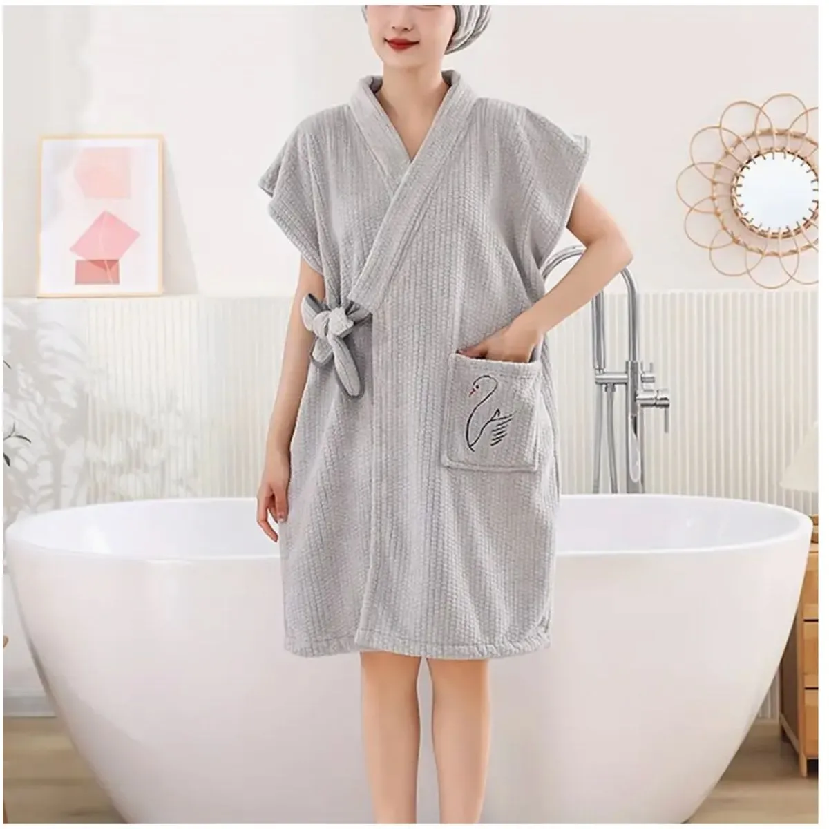 Soft Absorbent Wearable Bath Towel Wrap with Pocket & Belt for Shower & Spa sold by Zulily product image thumbnail 2