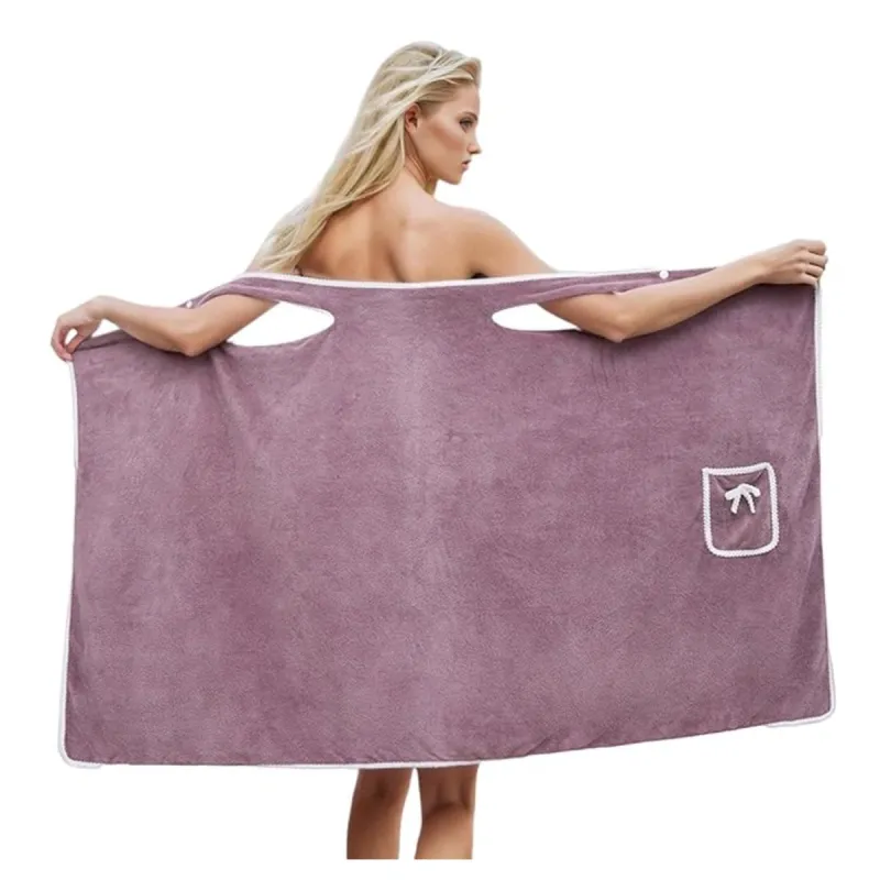 Adjustable Women's Bath Towel Wrap with Snap Closure & Pocket made by Leo Rosi