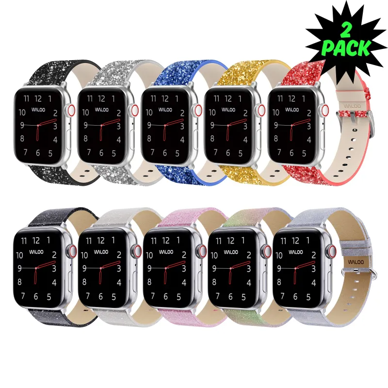 Waloo 2-Pack Leather Bling & Shiny Brilliance Leather Bands For Apple Watch made by Zulily