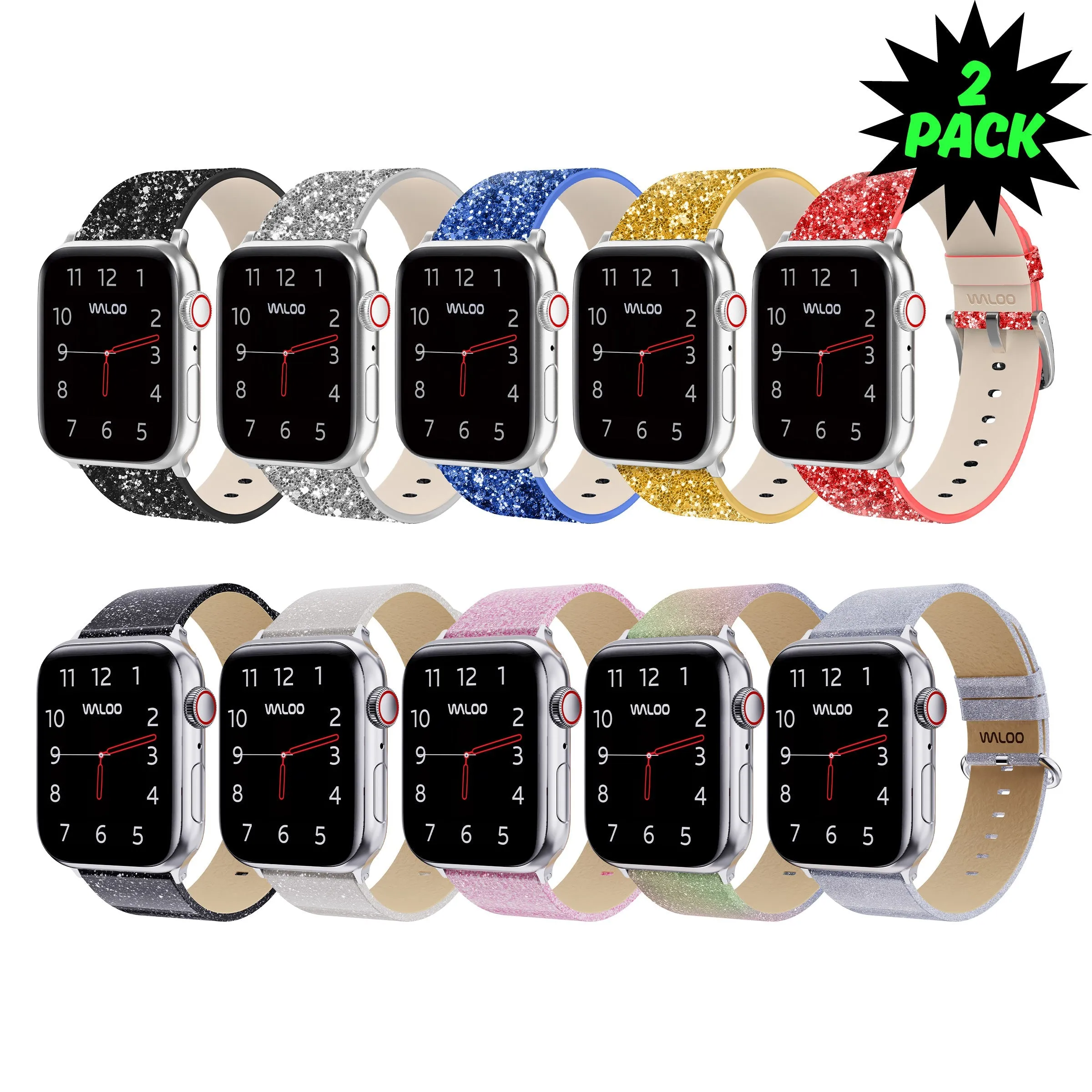 Waloo 2-Pack Leather Bling & Shiny Brilliance Leather Bands For Apple Watch sold by Zulily