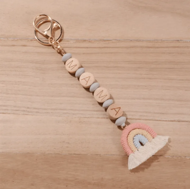 Pastel Rainbow Wooden Mama Beaded Keychain made by Zulily