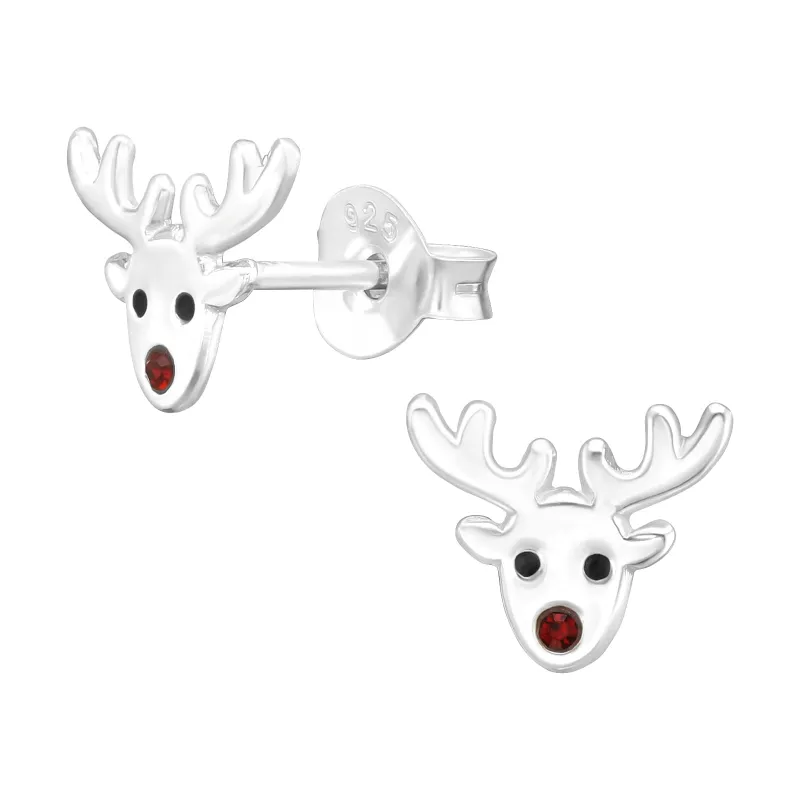 Ag Sterling Red-Nosed Reindeer CZ Dainty Stud Earrings made by Zulily