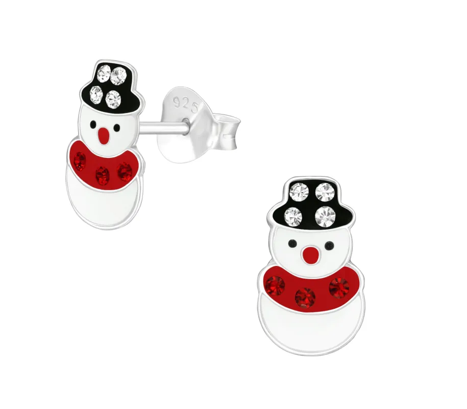 Ag Sterling Red Cubic Zirconia Snowman Dainty Stud Earrings made by Zulily