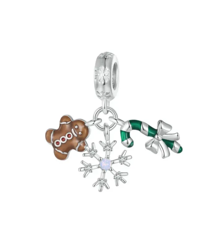 Ag Sterling Snowflake, Gingerbread Man and Candy Cane Charm made by Zulily