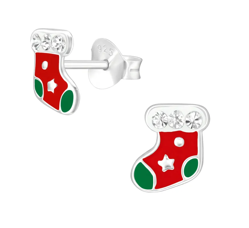 Ag Sterling Red Cubic Zirconia Christmas Stocking Stud Earrings made by Zulily