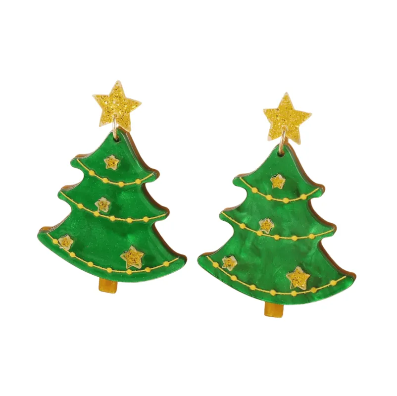 Don’t AsK Green Christmas Tree with Gold Stars Drop Earrings – Festive Holiday Jewellery for Women sold by Zulily