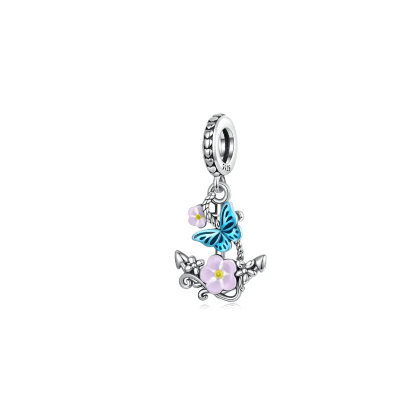 Ag Sterling Blue Sterling Silver Butterfly Floral Anchor Charm sold by Zulily