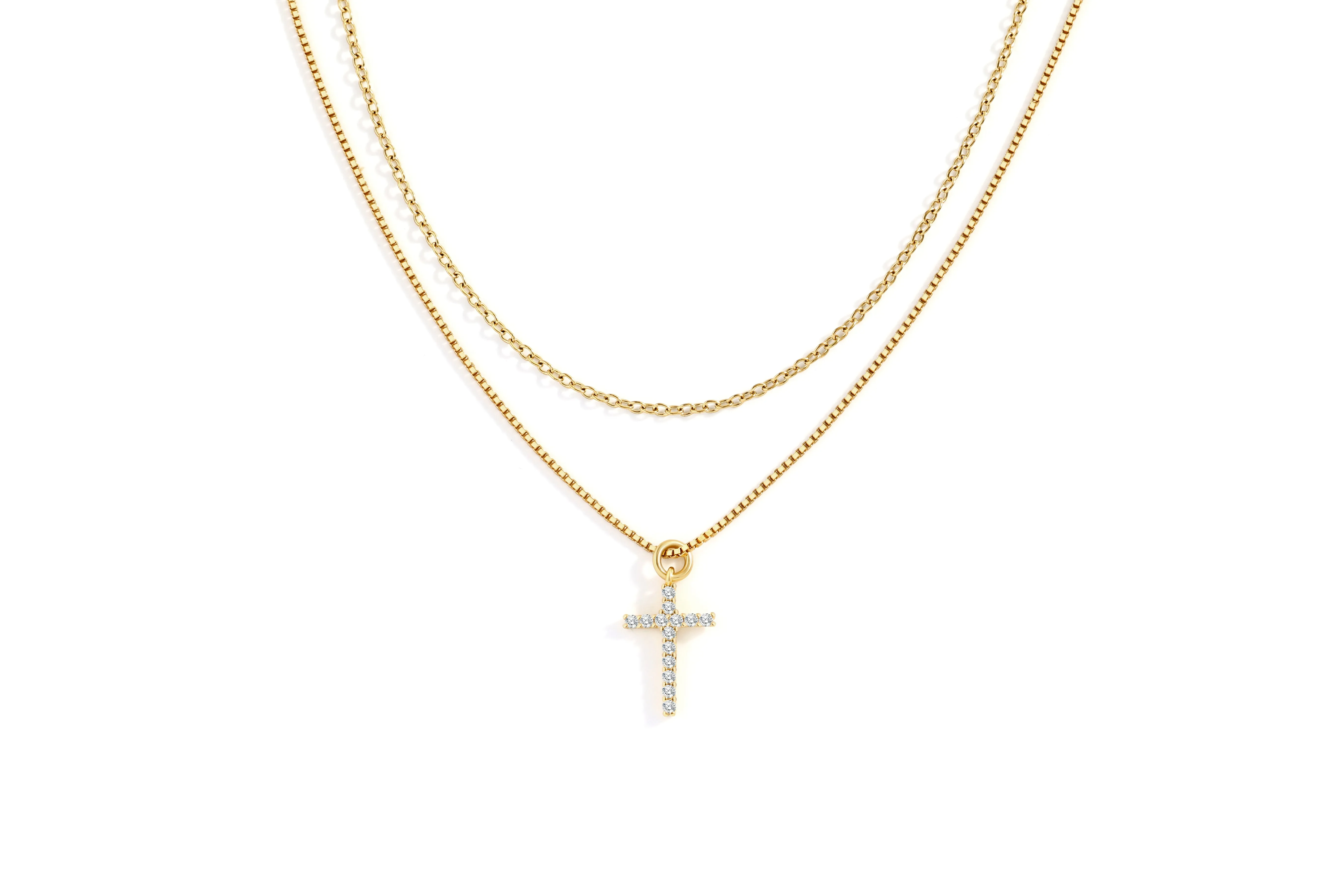 Mint & Lily Dainty Cable Necklace with Pave Cross Chain Necklace Stacking Set sold by Zulily product image thumbnail 4