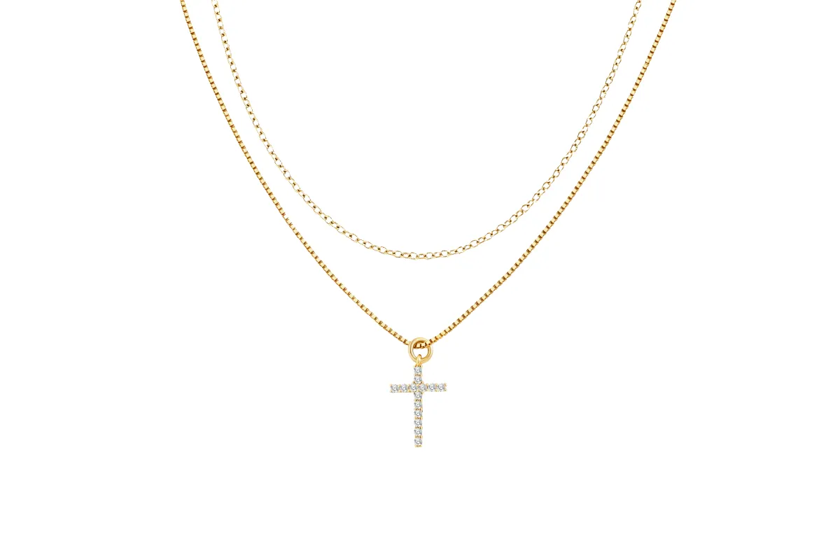 Mint & Lily Dainty Cable Necklace with Pave Cross Chain Necklace Stacking Set made by Zulily