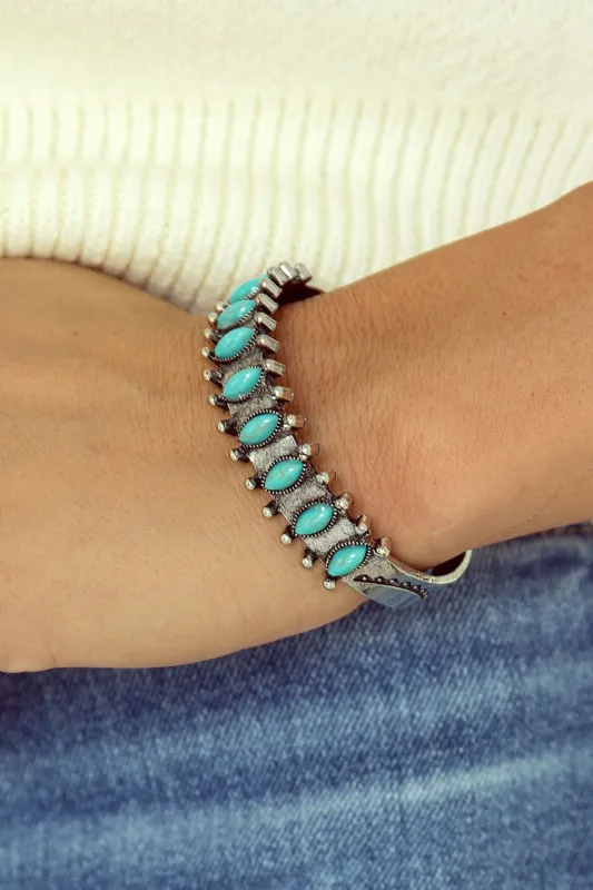 Green Boho Turquoise Gem Beaded Open Bracelet by Threaded Pear made by Threaded Pear